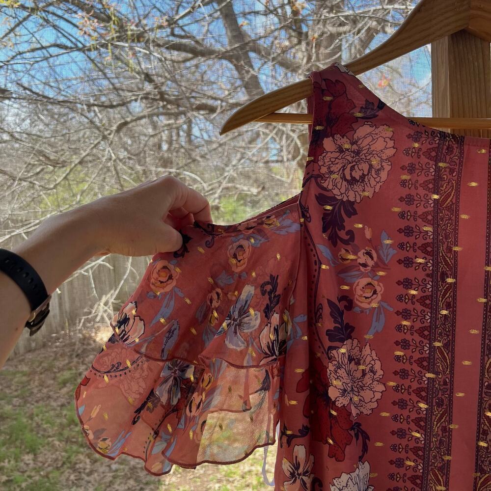 Laundry By Shelly Segal Baked Peach Floral Cold Shoulder Mini Dress Size 6. NEW - Picture 3 of 9